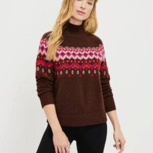 Loft Lou & Grey Women's Large Fair Isle Mock neck Sweater Cuban Coffee